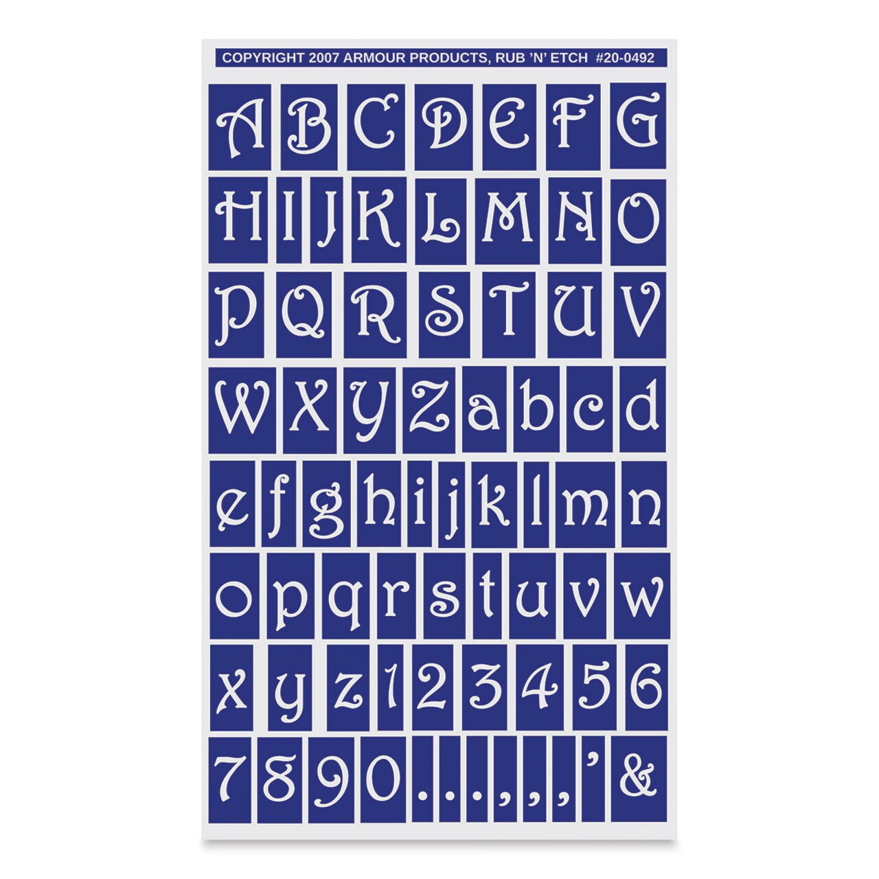Armour Rub ‘N’ Etch Glass Etching Stencil - Gala Style Full Alphabet and Numbers, 8"H x 5"W Sheet